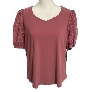 Love Scarlett Berry Cream Pink Polka Dot Sheer Sleeves Blouse Top NWT